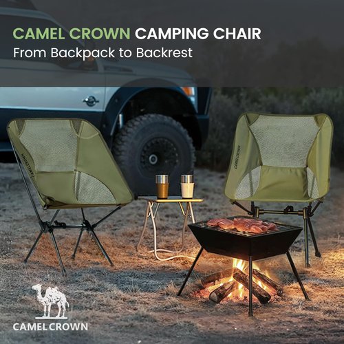 CAMEL CROWN Portable Camping Chair Lightweight Compact Folding Chair Mesh for Outdoor Camp Travel Beach Picnic Festival Hiking Backpacking Army Green