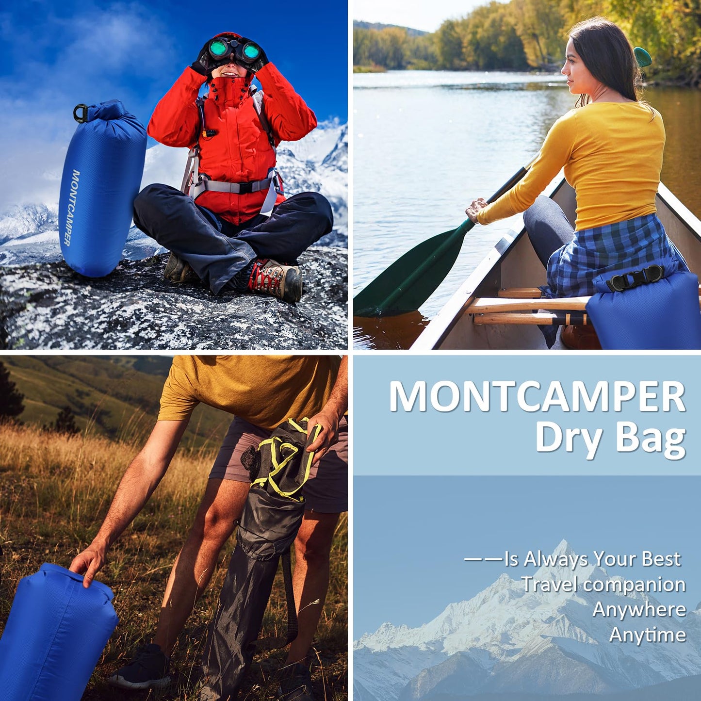 MONTCAMPER Waterproof Dry Bag 3L – 30D Nylon Roll Top Dry Sack with PU Coating, Lightweight Water-Resistant Storage for Kayaking, Camping, Hiking, Fishing & Beach (Black)