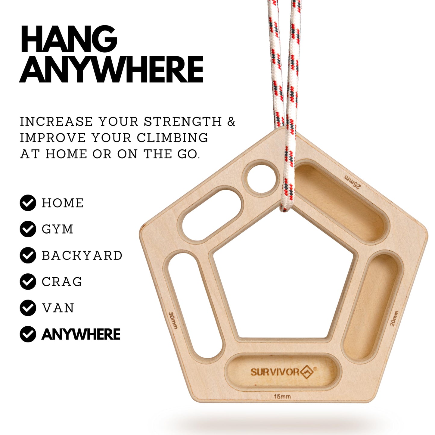 SURVIVOR Hangboard - Rock Climbing & Bouldering Training Board - Fingerboard for Hanging & Climbing Practice - Pull Up Holds for Increased Finger & Forearm Grip Strength (Pentaboard+)