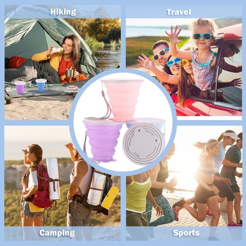 Umigy 6 Pcs Collapsible Cup Silicone Collapsible Travel Cup Expandable Folding Camping Drinking Cup with Lids Silicone Reusable Portable Cup for Travel, Camping, Hiking, Outdoor Sports (11 oz)