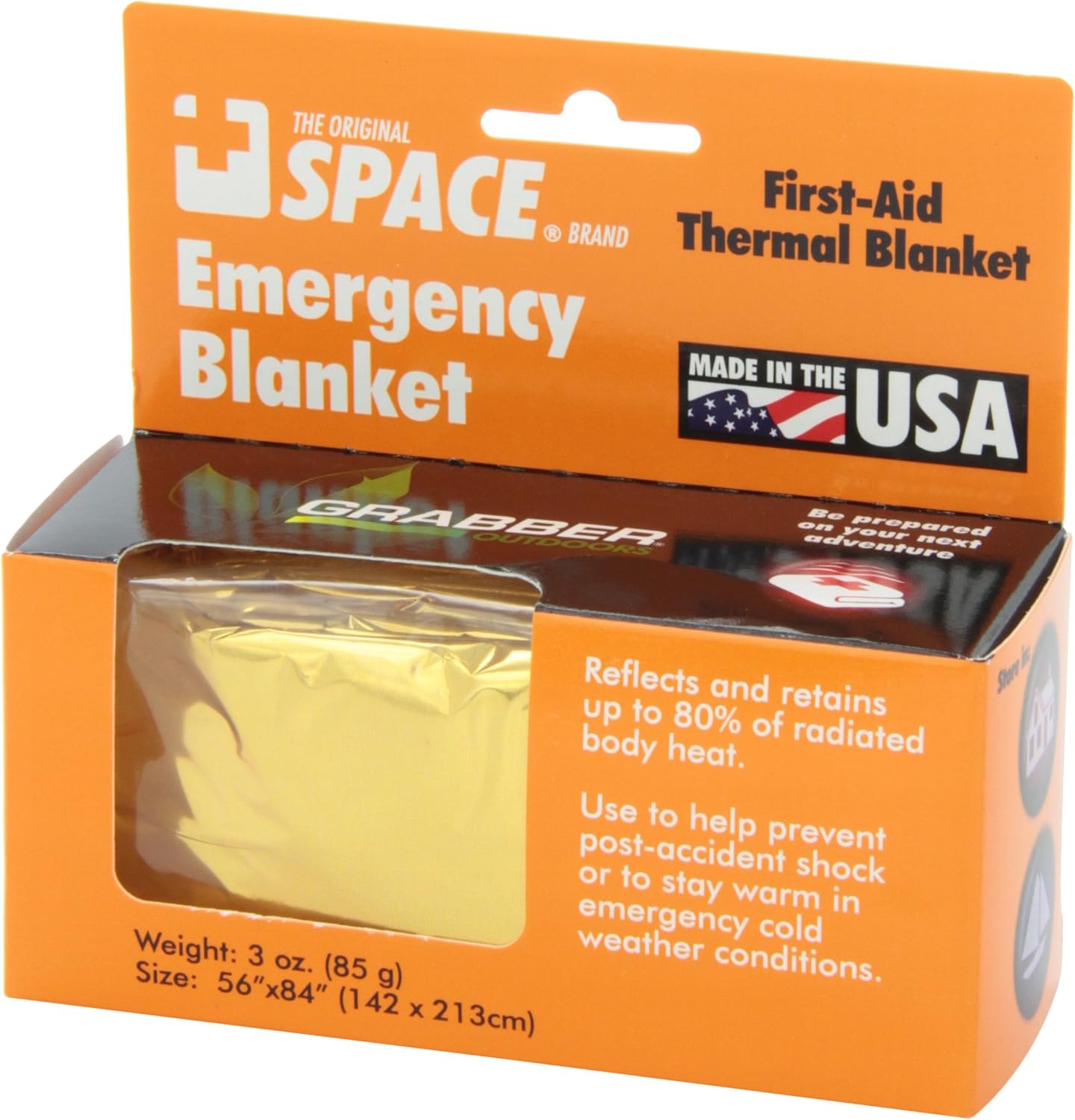 Space Brand Emergency Blanket - Orange/Silver - Waterproof and Windproof Fi