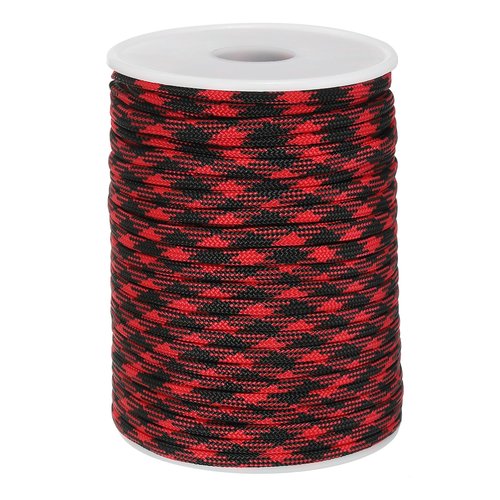 PATIKIL 100 Feet Paracord Rope 550lb, 7 Strand Parachute Cord 4mm Paracord Lanyard Spool Cord for Survival Bracelet Tent Camping, Hiking, DIY Projects, Red/Black