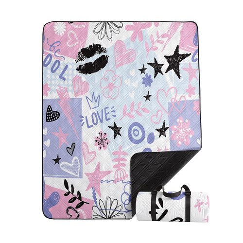 Smell Sunshine Outdoor Picnic Blanket,Portable Sandproof Waterproof Picnic Mat,Pink Purple Graffiti Printed Camping Beach Mat for Sand and Wet Grass Hiking (Pink Purple Graffiti S)
