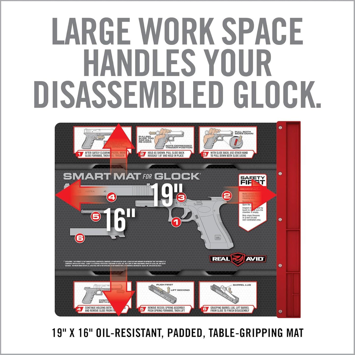 Real Avid Gun Cleaning Mat 19" x 16" with Magnetic Parts Tray | 1911, Glock, Smith & Wesson M&P or Sig Sauer P365 & P365XL (Choose Style Below)