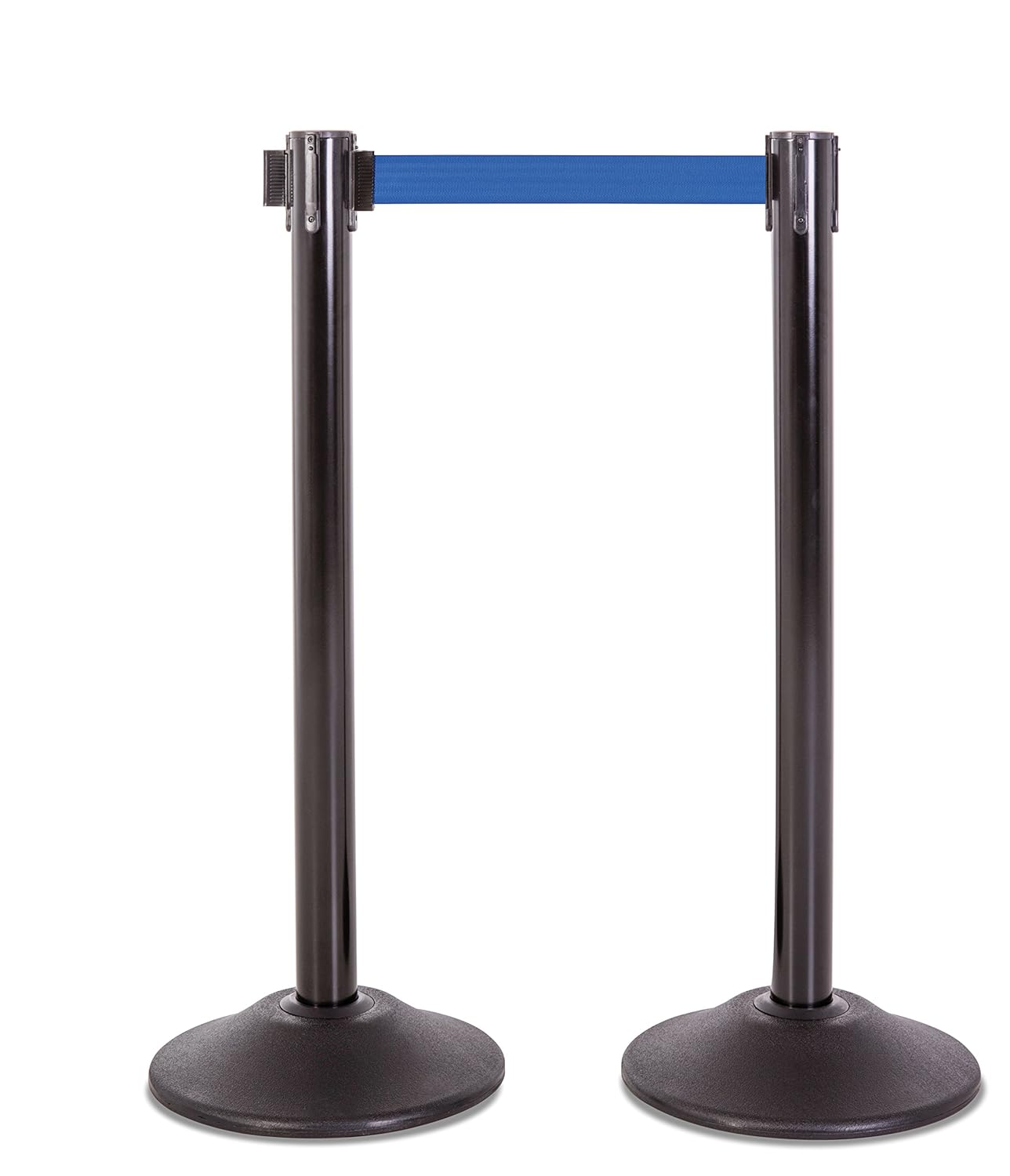 US Weight Black Heavy Duty Premium Steel Stanchion with Black 7.5-Foot Retractable Belt, 2 pack