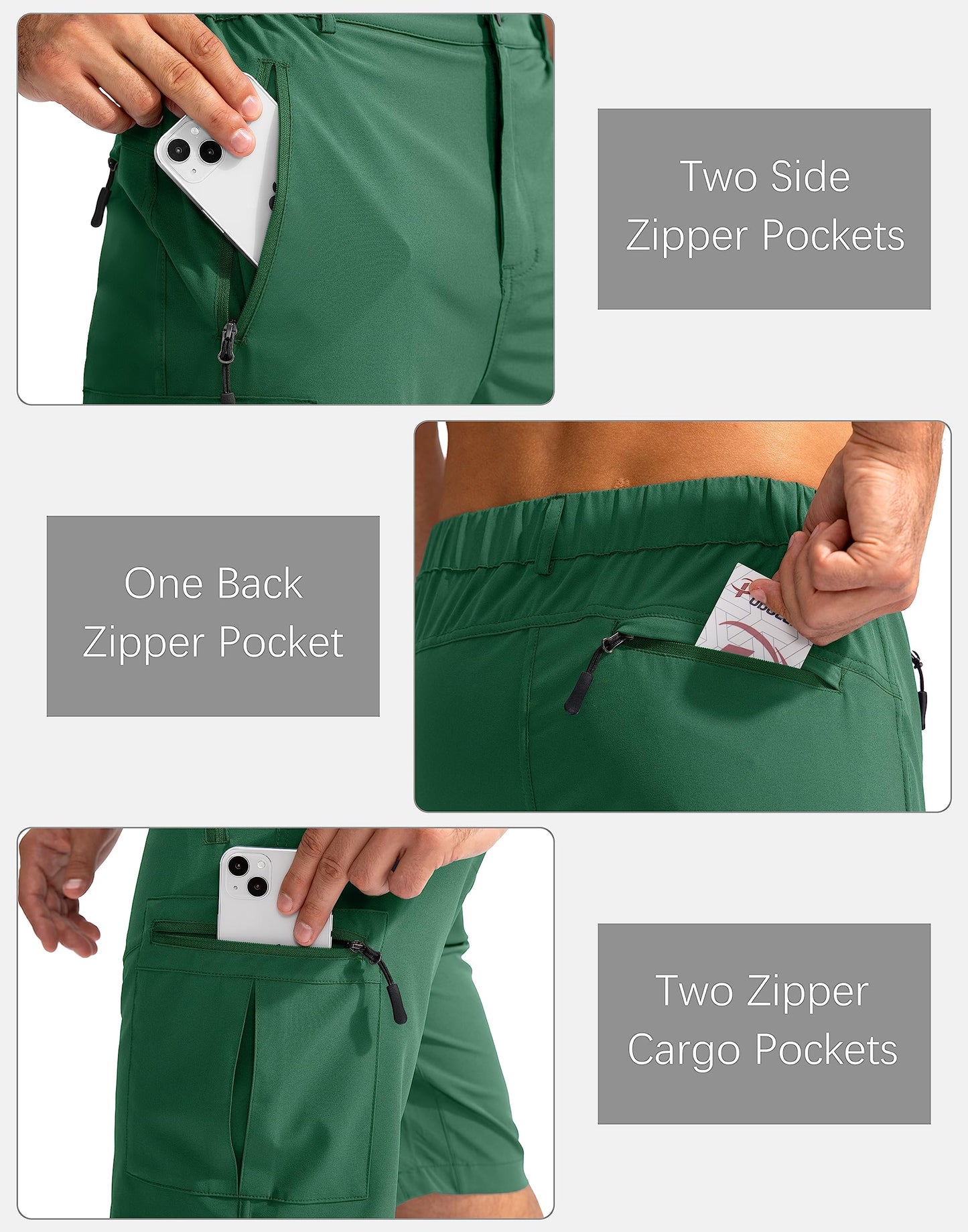 Pudolla Men's Hiking Cargo Shorts 9" Lightweight Outdoor Work Shorts for Men Travel Golf Camping Casual with 5 Zipper Pockets(Green 3X-Large)