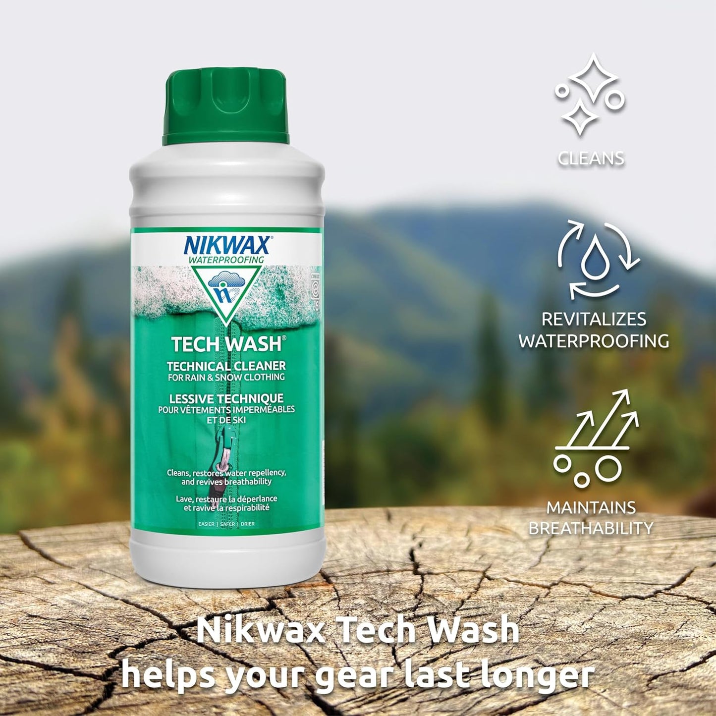 Nikwax Tech Wash,10 fl. oz., Nikwax Tech Wash Technical Cleaner for Jackets and Outerwear, Restores Waterproofing in Rain, Ski, and Snow Gear, Safe for Gore-Tex and DWR