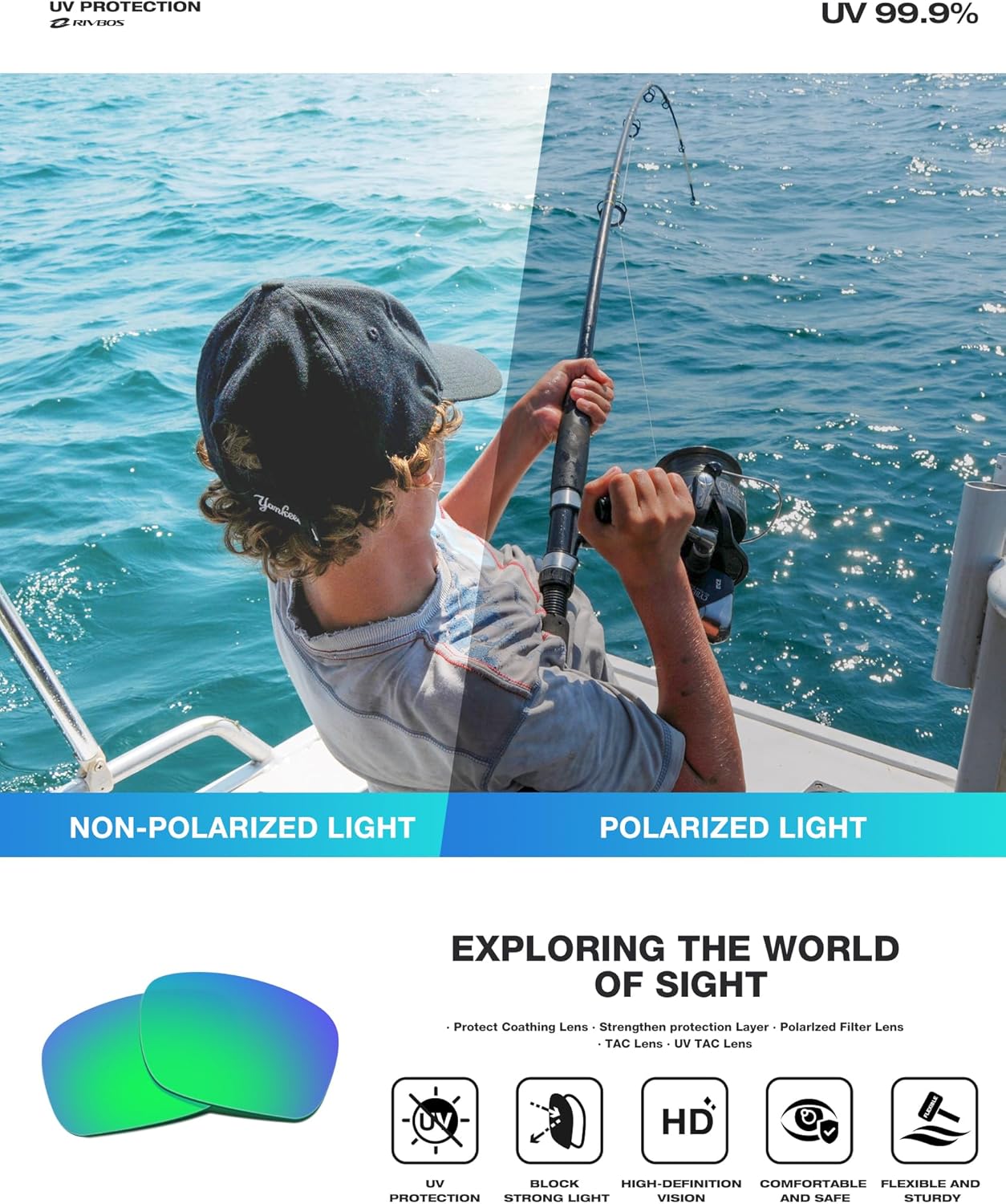 RIVBOS Polarized Sports Sunglasses Driving Sun Glasses Shades for Men Women Tr90 Frame for Cycling Fishing Running RB831