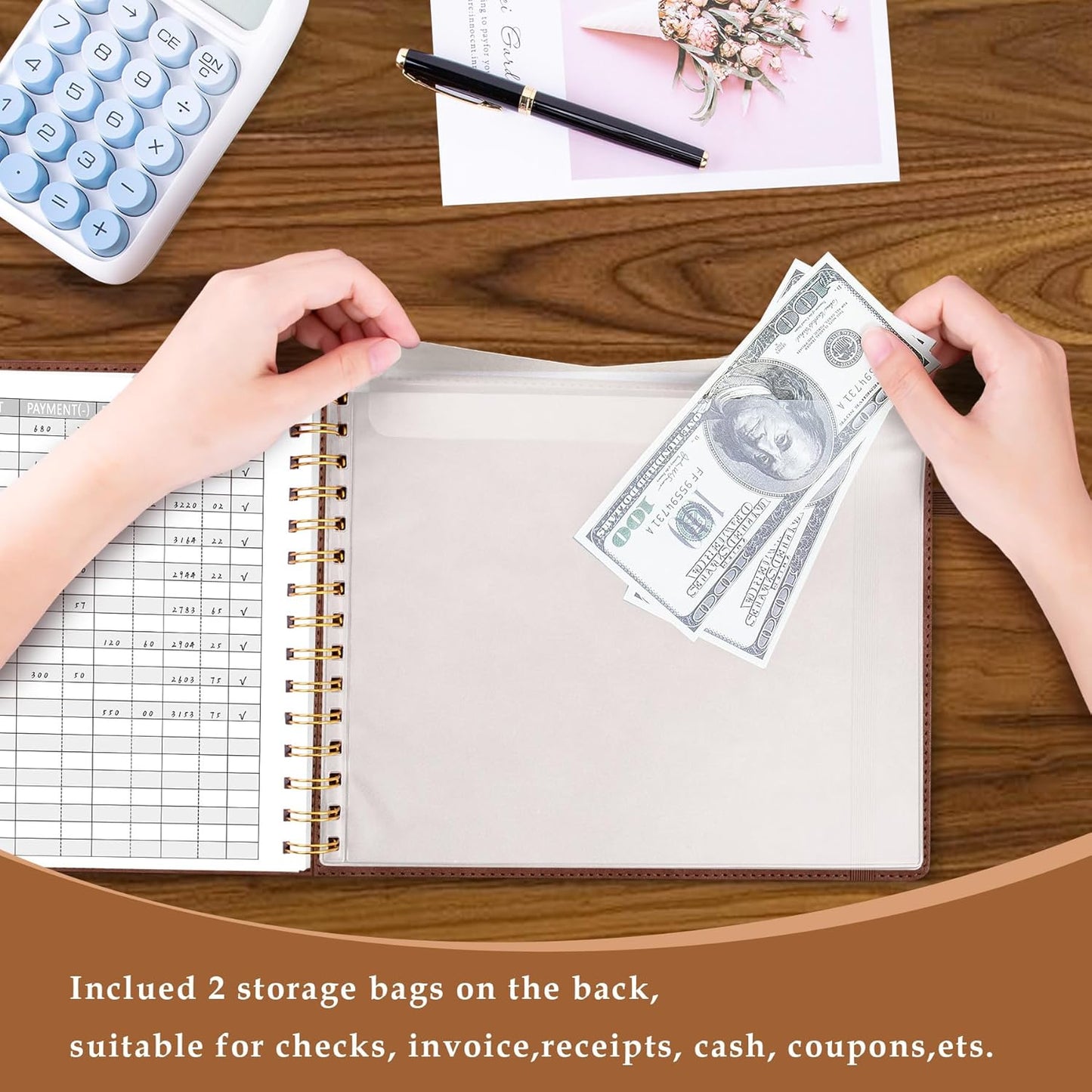 Accounting Ledger Book for Personal & Small Business Bookkeeping, Horizontal Income and Expense Tracker Notebook with Calendar, Hardcover Columnar Log Journal 10.78" x 8", Black