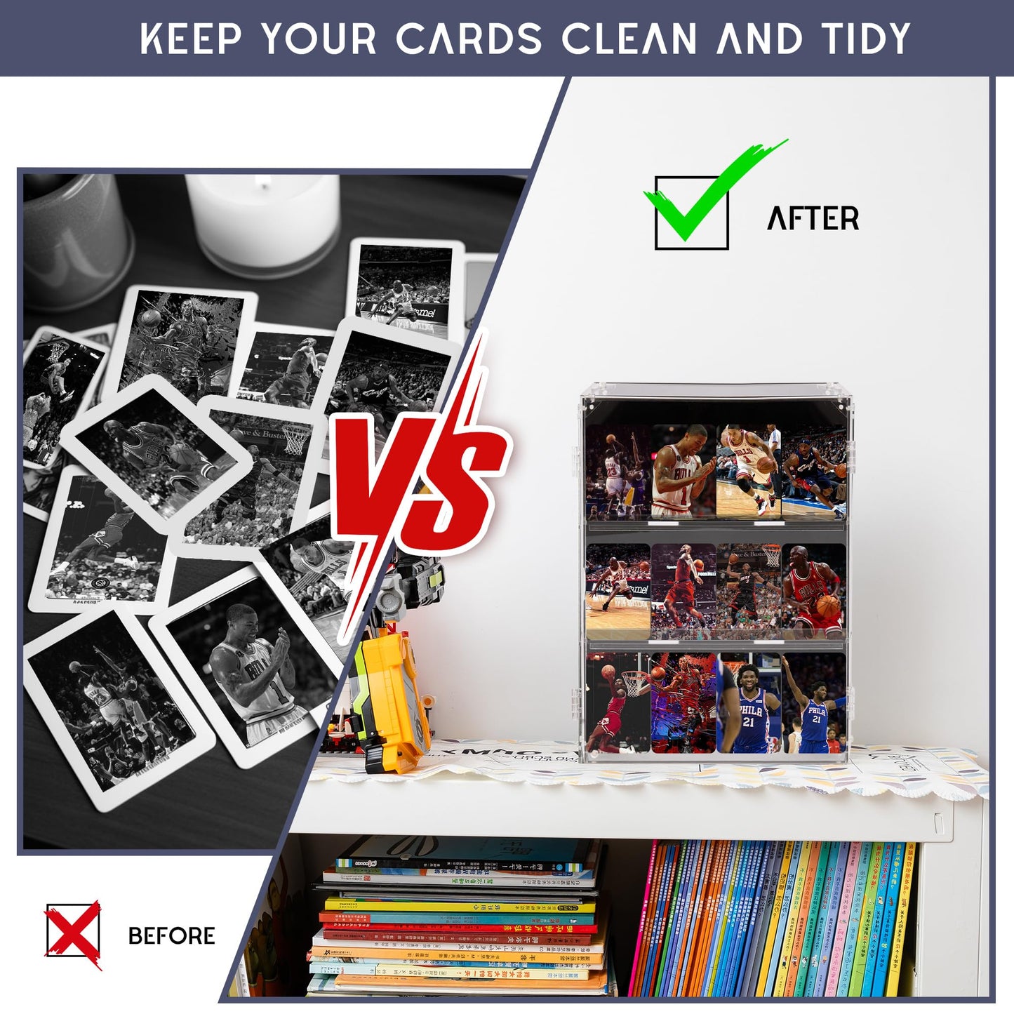 GENMOUS Card Display Case - Acrylic Sports Baseball Card Display Frame Wall Mount with UV Protection Clear View - Trading Card Display Case with Magnetic Door for Football Basketball Hockey,Vertical