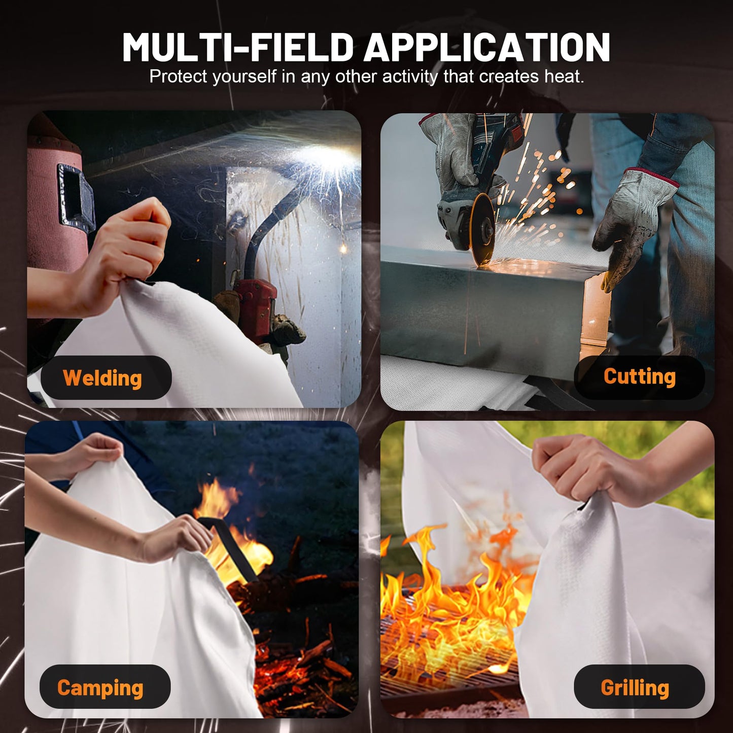 Fire Blanket for Home and Kitchen - 48" x 72" Emergency Flame-Retardant Glass Fiber Fire Blankets for House Camping,Kitchen,Fireplace, Grill