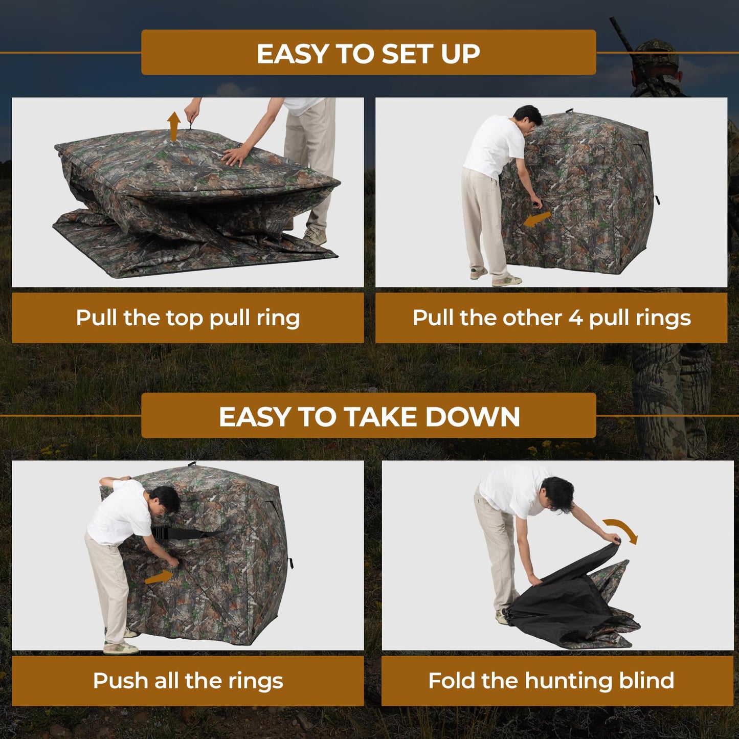 HUNTSEN Hunting Blind 270° See Through 2-3 Person Ground Blind Pop Up Hunting Tent with Carring Bag - Portable Durable for Turkey and Deer Tent