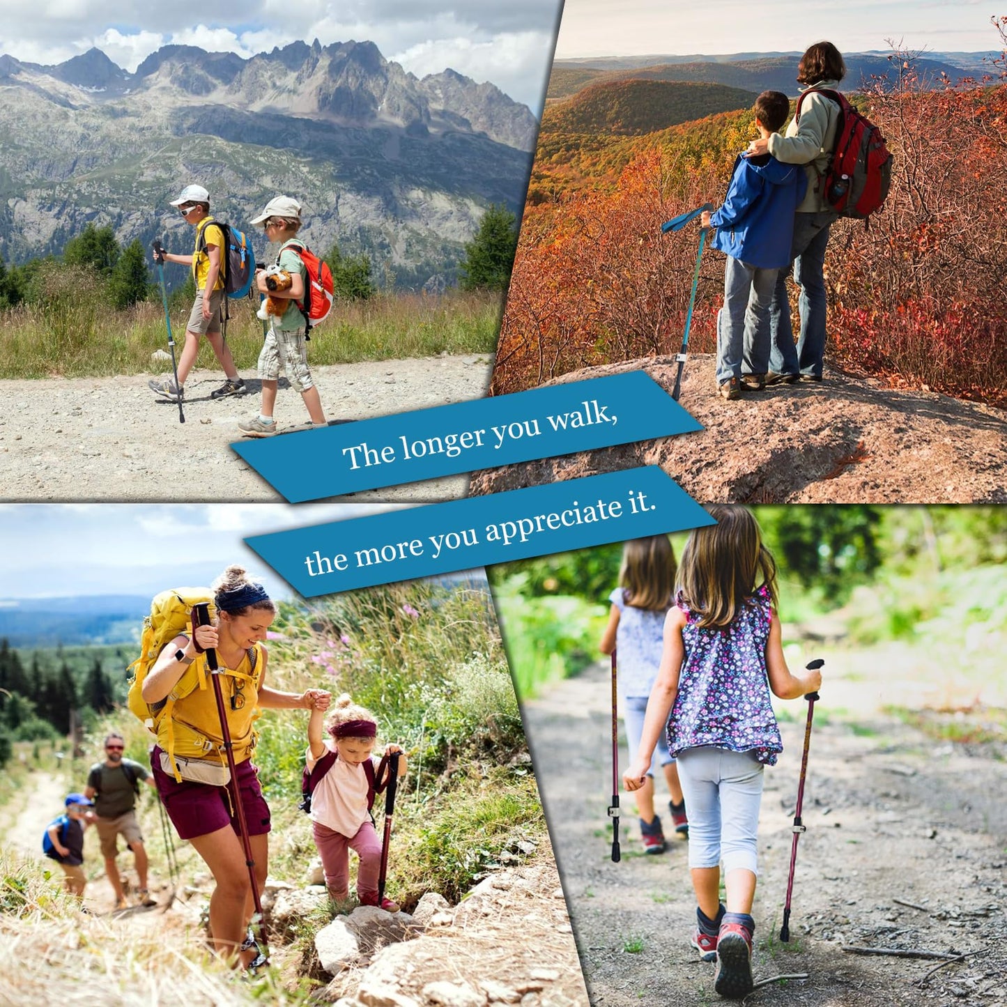 ALYEEPLOR 2PCS Adjustable Aluminum Kids Hiking Poles, Lightweight Collapsible Trekking Poles for Hiking, Ski, Outdoor Activities, Hiking Stick Gear (Blue, Aluminum)