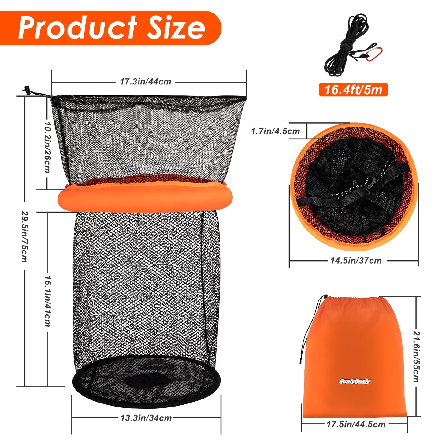 QualyQualy Floating Fish Basket for Live Caught, Foldable Fishing Holder Minnow Bucket Portable Collapsible Fishing Net Storage Cage for Live Fish Bait Live Well
