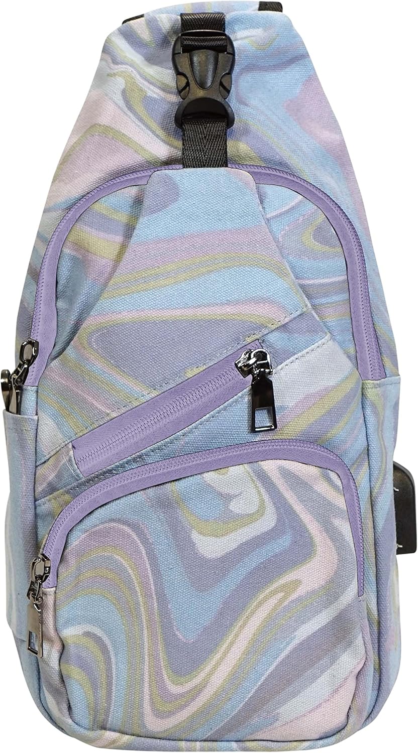 Anti-Theft Daypack Crossbody Sling Backpack, USB Charging Connector Port, Lightweight Day Pack for Travel, Hiking, Everyday, Regular, Black