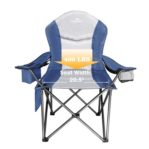 SUNNIMAX Fully Padded Camping Chair, Oversized Heavy Duty Lawn Chair with Cooler Bag,Side Pocket,Cup Holder Support 400 lbs (Blue & Grey, Single Pack)
