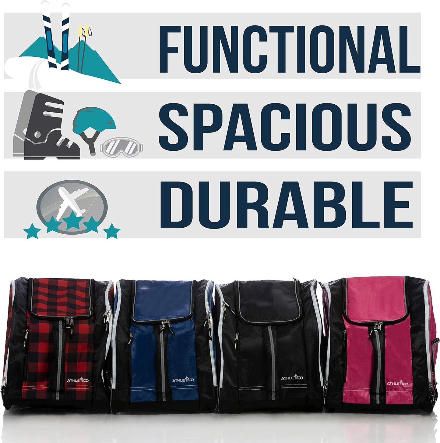 Athletico Ski Boot Bag – Skiing and Snowboarding Travel Luggage – Stores Gear Including Jacket, Helmet, Goggles, Gloves & Accessories – Venting and Grommets for Snow Drainage