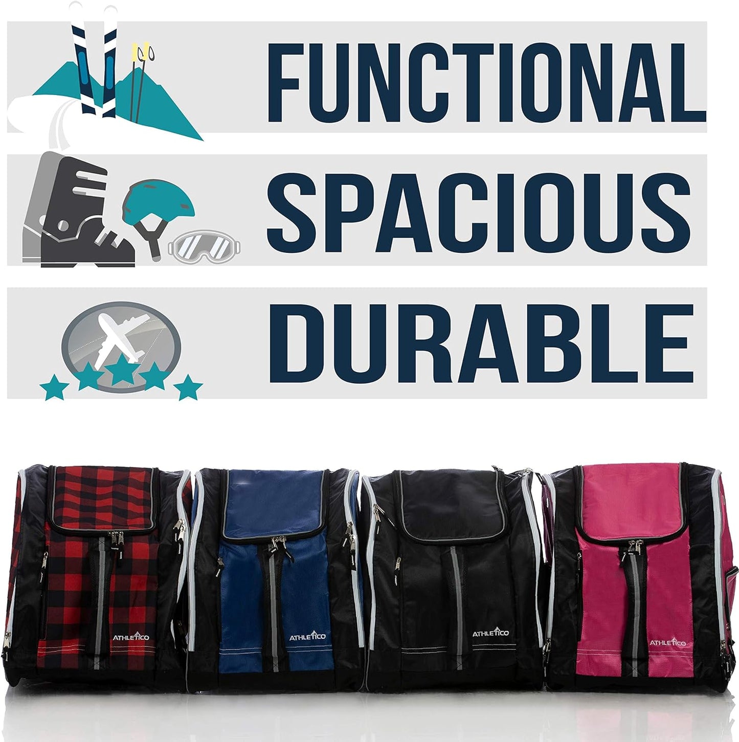 Athletico Ski Boot Bag – Skiing and Snowboarding Travel Luggage – Stores Gear Including Jacket, Helmet, Goggles, Gloves & Accessories – Venting and Grommets for Snow Drainage