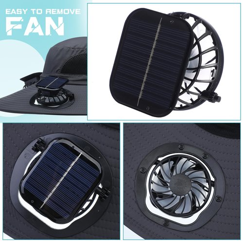 Berlune Men Sun Hat with 2 Solar Fan Fishing Wide Brim Sun Hat for Beach Outdoor Summer Camping, USB & Solar Powered(Dark Gray,Simple)