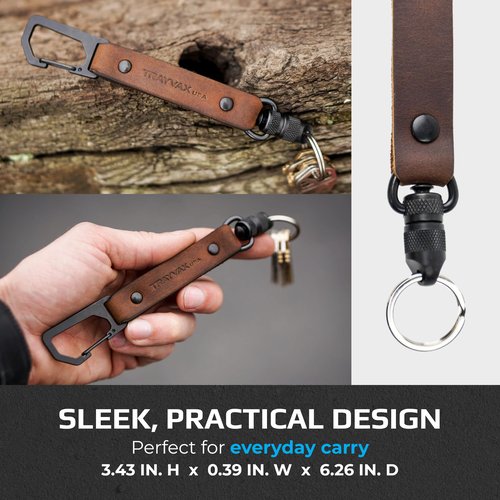 Trayvax Link Lanyard Leather Keychain, Quick Release Carabiner Clip Key Chain for Men and Women, Stainless Steel, Mississippi Mud