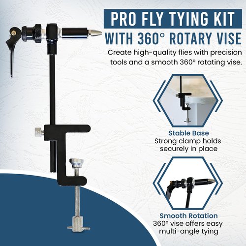 Fly Tying Kit & Rotary Fly Tying Vise for Beginners - Fly Tying Materials Kit w/60 Hooks & Travel Case | Fly Fishing Starter Kit w/Instructions | Complete Fly Tying Tools | Fly Fishing Accessories