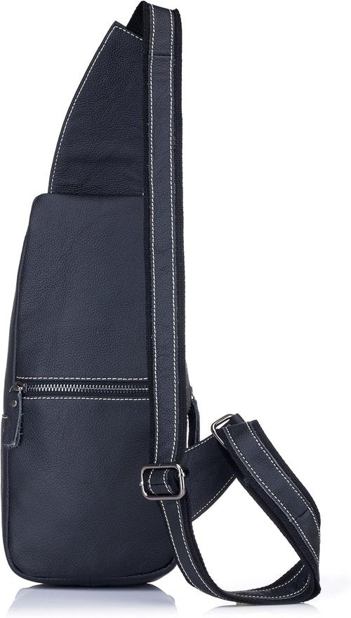 BULLCAPTAIN Genuine Leather Men Bags Shoulder Sling Crossbody Bag Casual Mens Chest Bag Travel Hiking Backpack (Black)