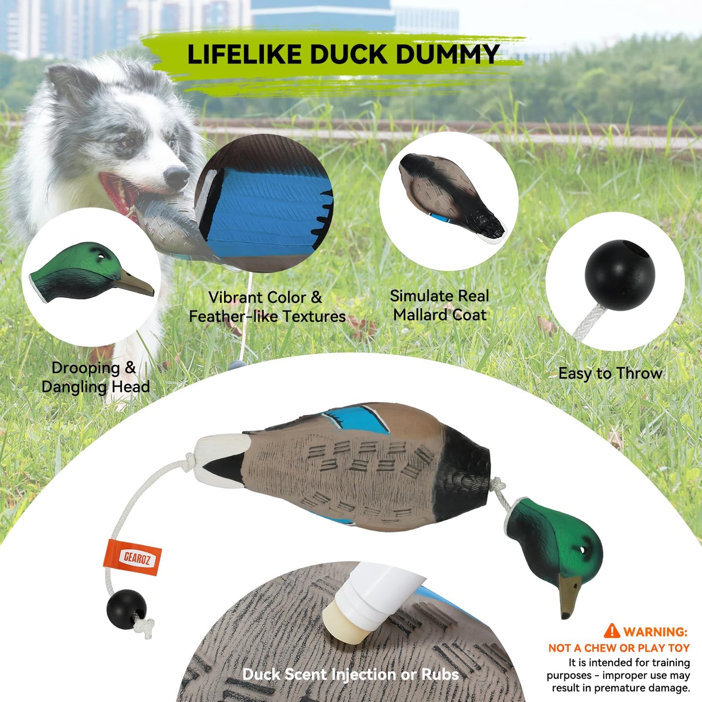 GearOZ Duck/Pheasant Dummy, Mimics Dead Duck/Pheasant Bumper for Gun Dog Training Scent Waterfowl Hunting Retriever, Outdoor Mallard Retrieval Interactive Train Toys, Floating & Durable