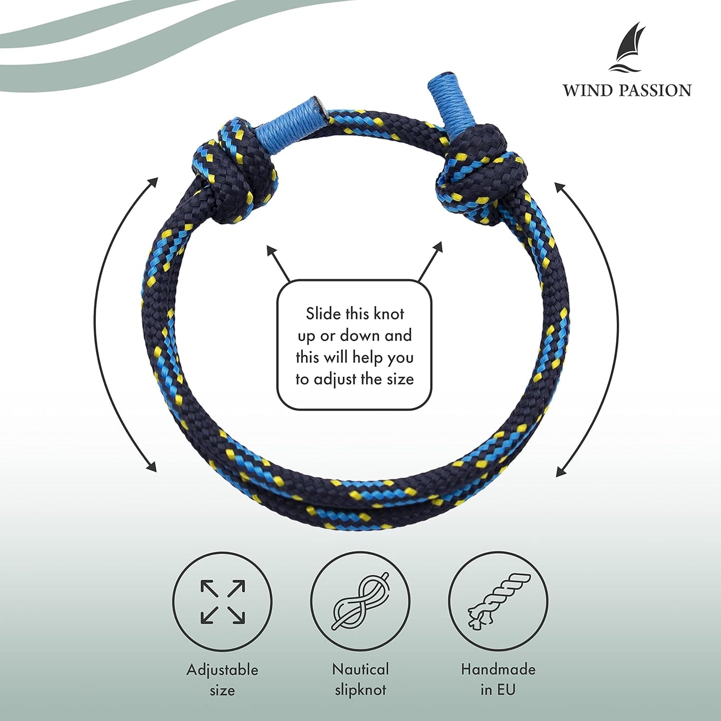 Wind Passion - Rope Bracelet for Men & Women - Adjustable Sailors Knot Paracord Bracelet - Waterproof & Sturdy
