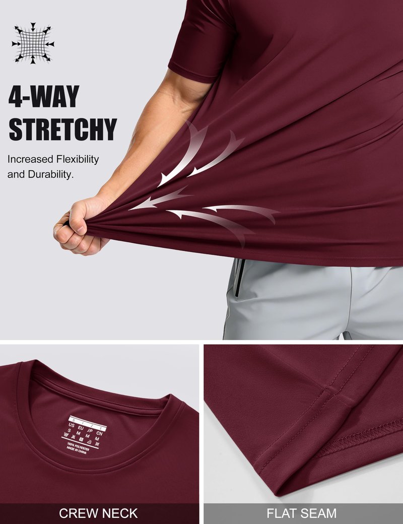 MAGCOMSEN Short Sleeve T Shirt Men UV Protection UPF 50 Shirts Moisture Wicking Quick Dry T Shirts Active Shirts Crew Neck Wine