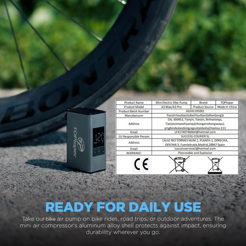 TOPtoper Tiny Bike Pump with Gauge, Max 150 PSI Portable Bicycle Tire Pump with Auto Stop, Mini Electric Bike Air Pump with Presta and Schrader Valve
