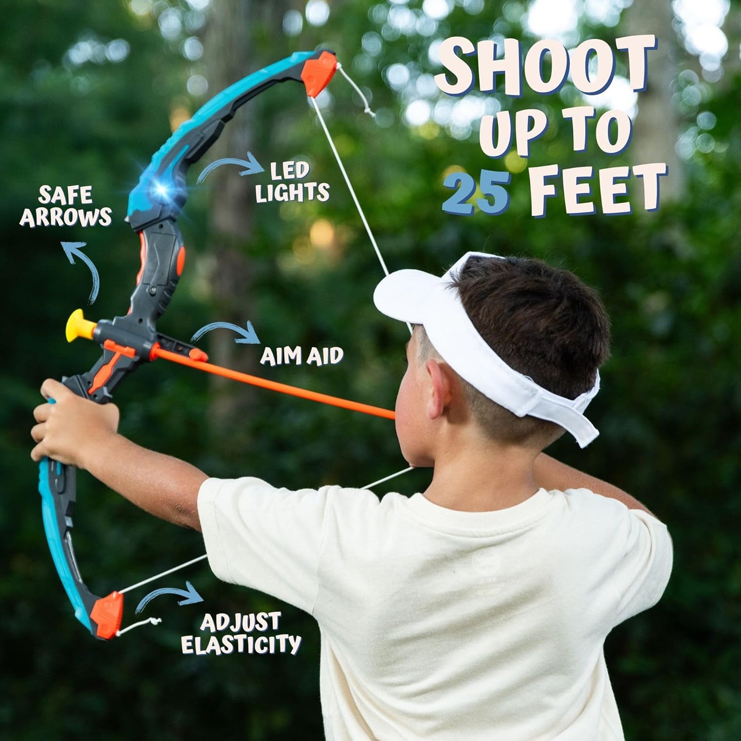 ToyVelt Kids Bow and Arrow Set - Light-Up Archery Set with 6 Suction Arrows, Target and Quiver - Outdoor and Indoor Toy for Boys and Girls Ages 4-12 (Green)