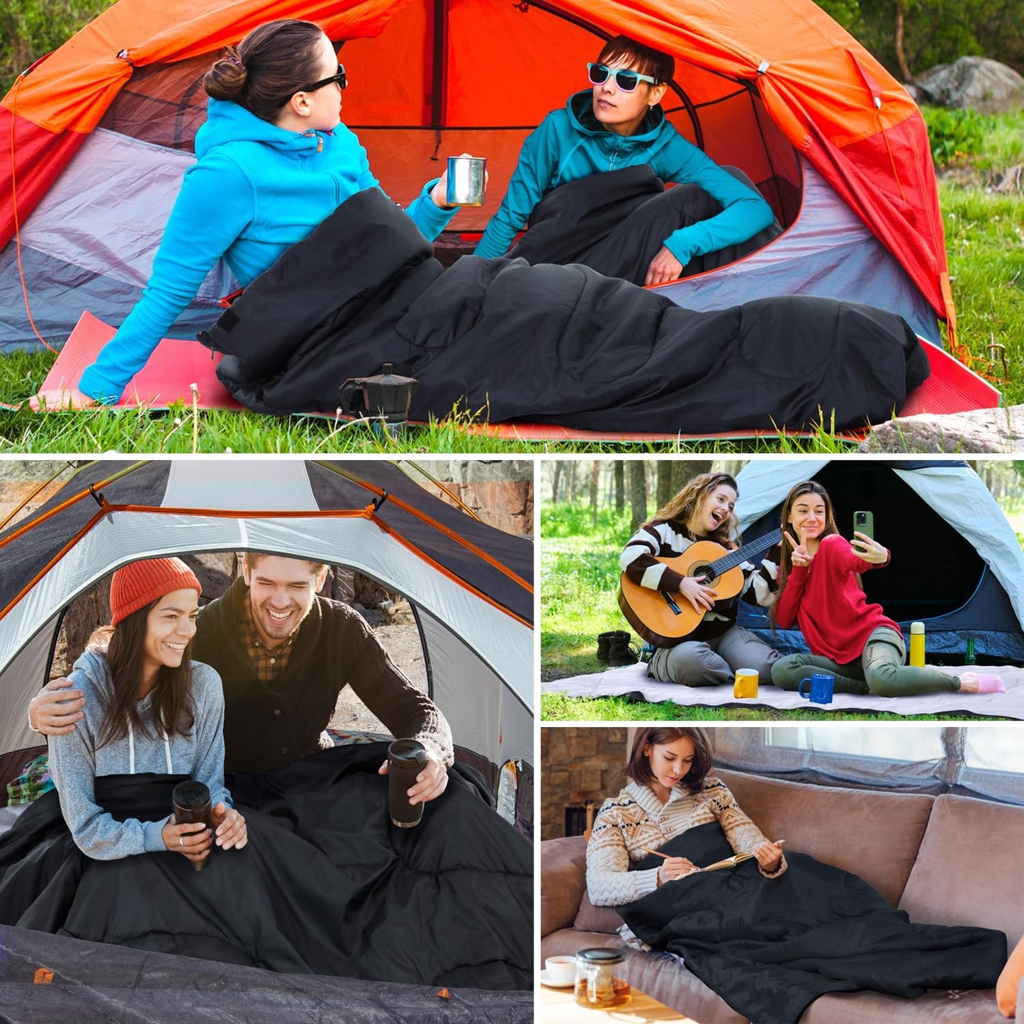 Ohuhu Double Sleeping Bag: Queen Size 2 Person 3 Season for Warm & Cold Weather Camping Sleeping Bag with 2 Pillows, Large Size 87'' x 60'' Waterproof Lightweight