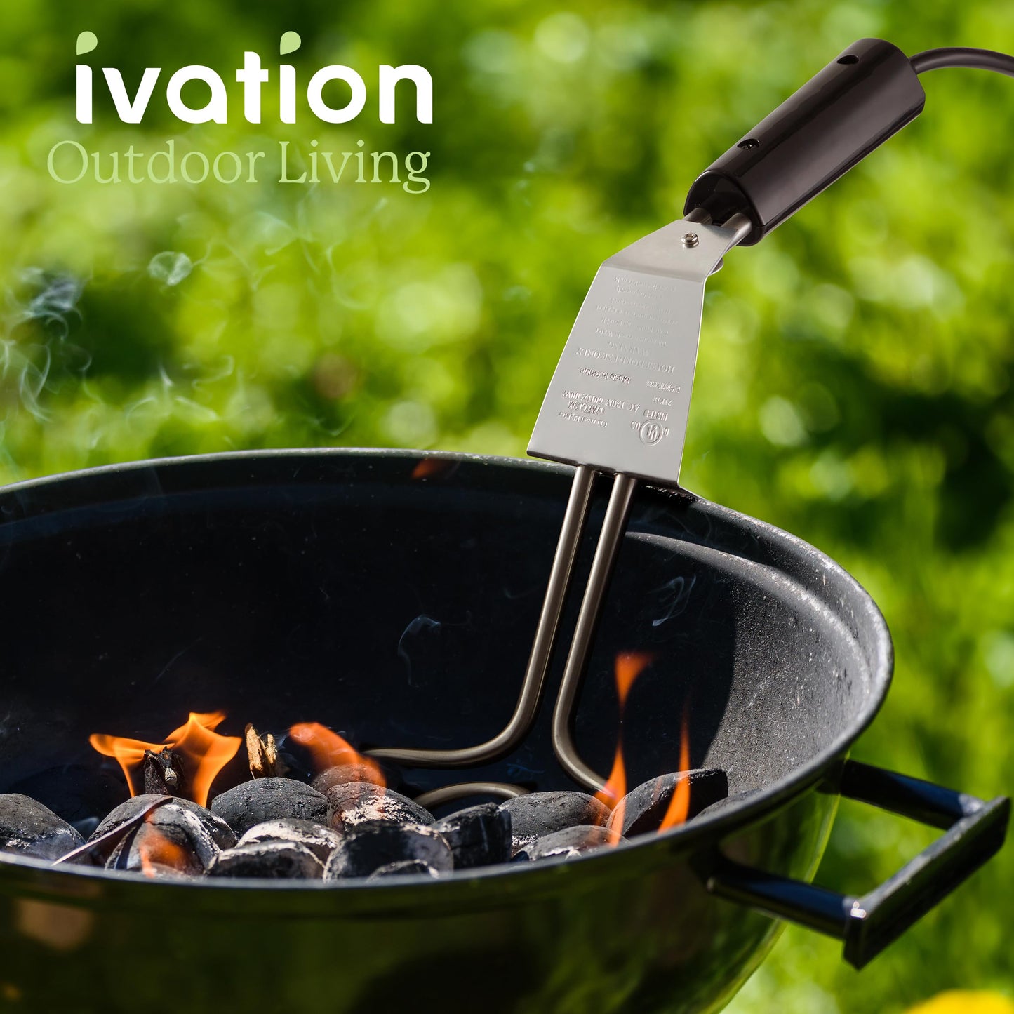 Ivation Premium 500W Electric Charcoal Starter (Small) – Quickly Ignite BBQ Grills Without Lighter Fluid or Matches – Double-Ring Design with Longer, Angled Handle Safely Heats in Just 6 Minutes