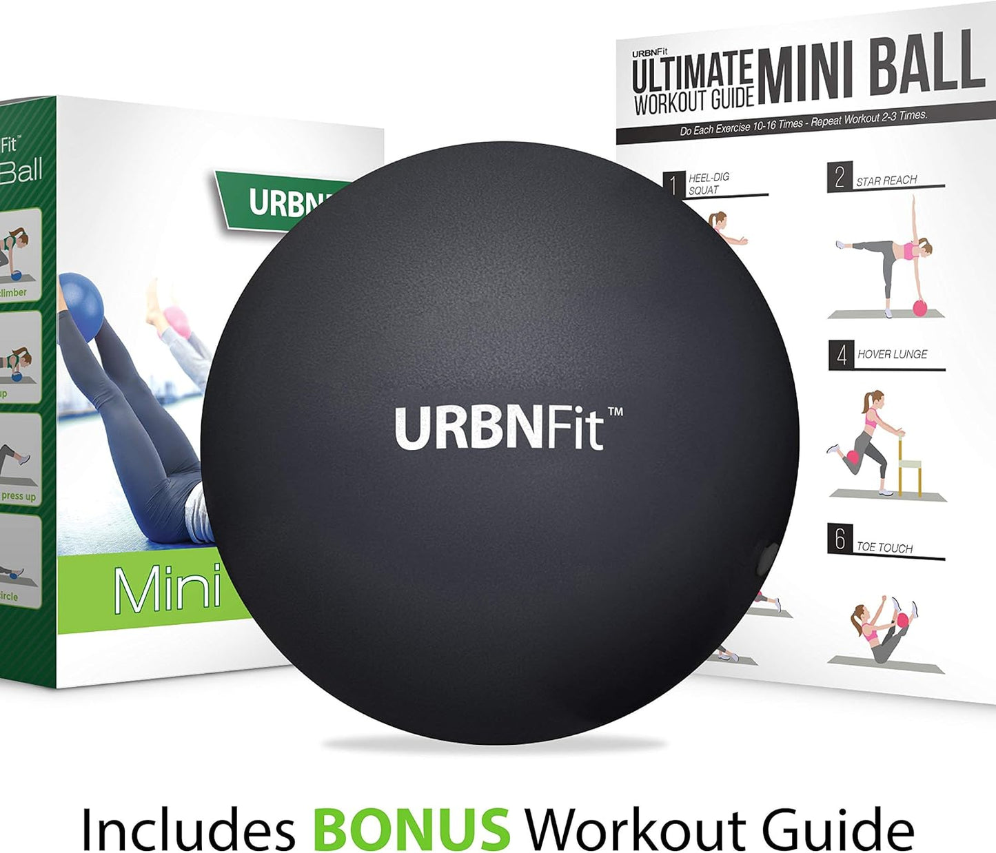 URBNFit Small Exercise Ball - 9-inch Mini Pilates Ball with Fitness Guide for Yoga, Barre, Physical Therapy, Stretching & Core Stability Workout