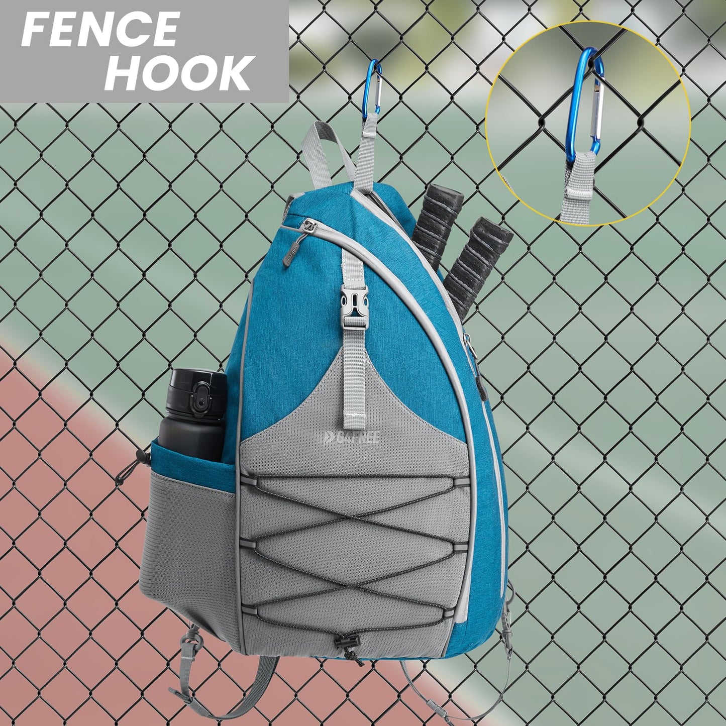 G4Free Pickleball Bag, Pickleball Backpack for Women & Men, Adjustable Sling Bag with Waterproof Pocket/Fence Hook, Teal Blue