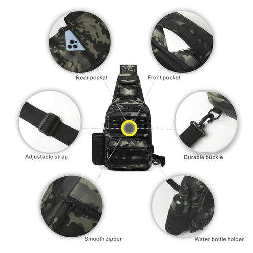DOUNTO Tactical Sling Bag for Men Molle Utility Shoulder Bag Chest Pack Crossbody Backpack for Hiking Hunting (Black)