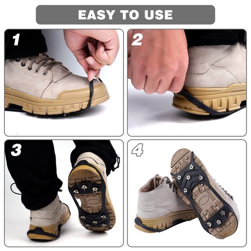 WBCBEC 2 Pairs Non Slip Gripper Spike Ice Traction Cleats Walk Traction Cleat Ice Snow Grips for Shoes, Boot with 8 Steel Studs Crampons
