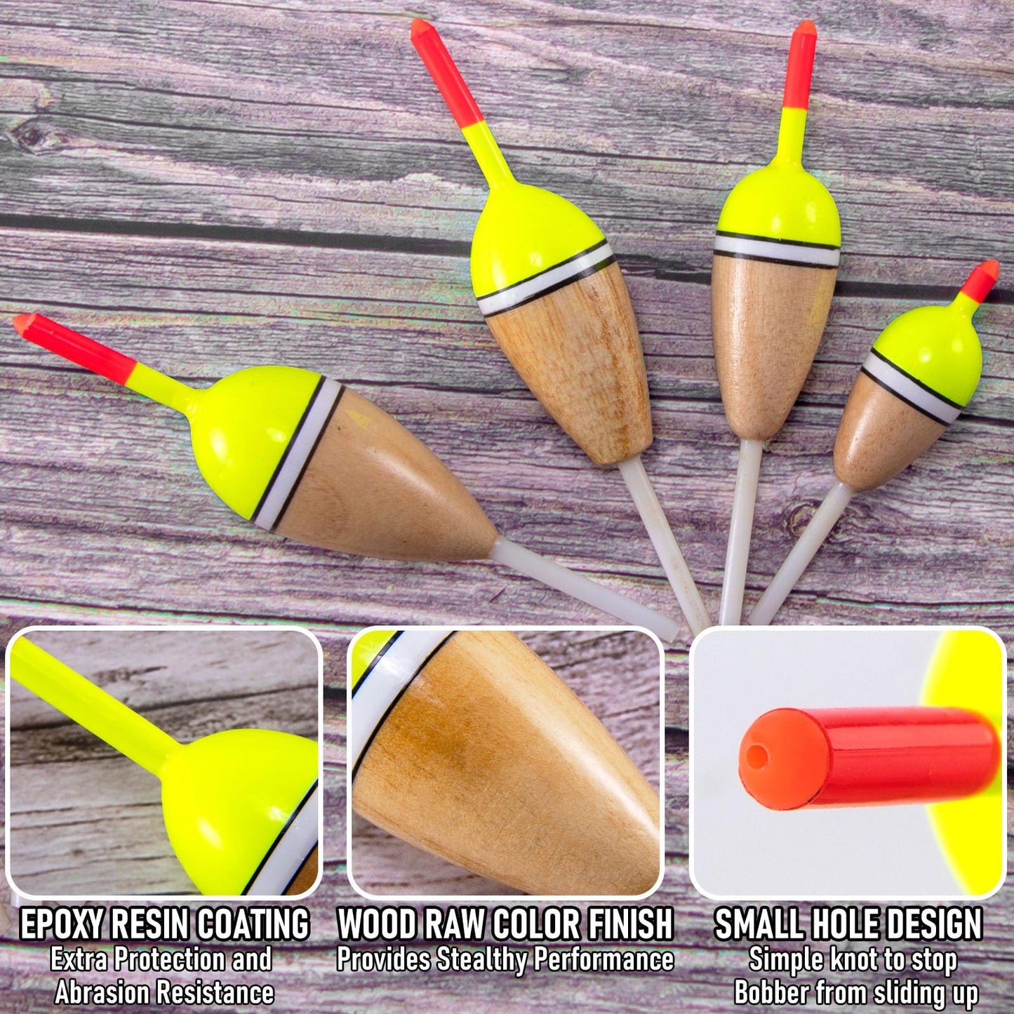 Alwonder 4-Pack Bobbers for Fishing, Buoyant Balsa Wood Body Slip Bobbers Floats, Oval High Sensitive Slip Bobber for Fishing Crappie Bluegills Trout Bass Panfish Catfish Walleyes 2.2"