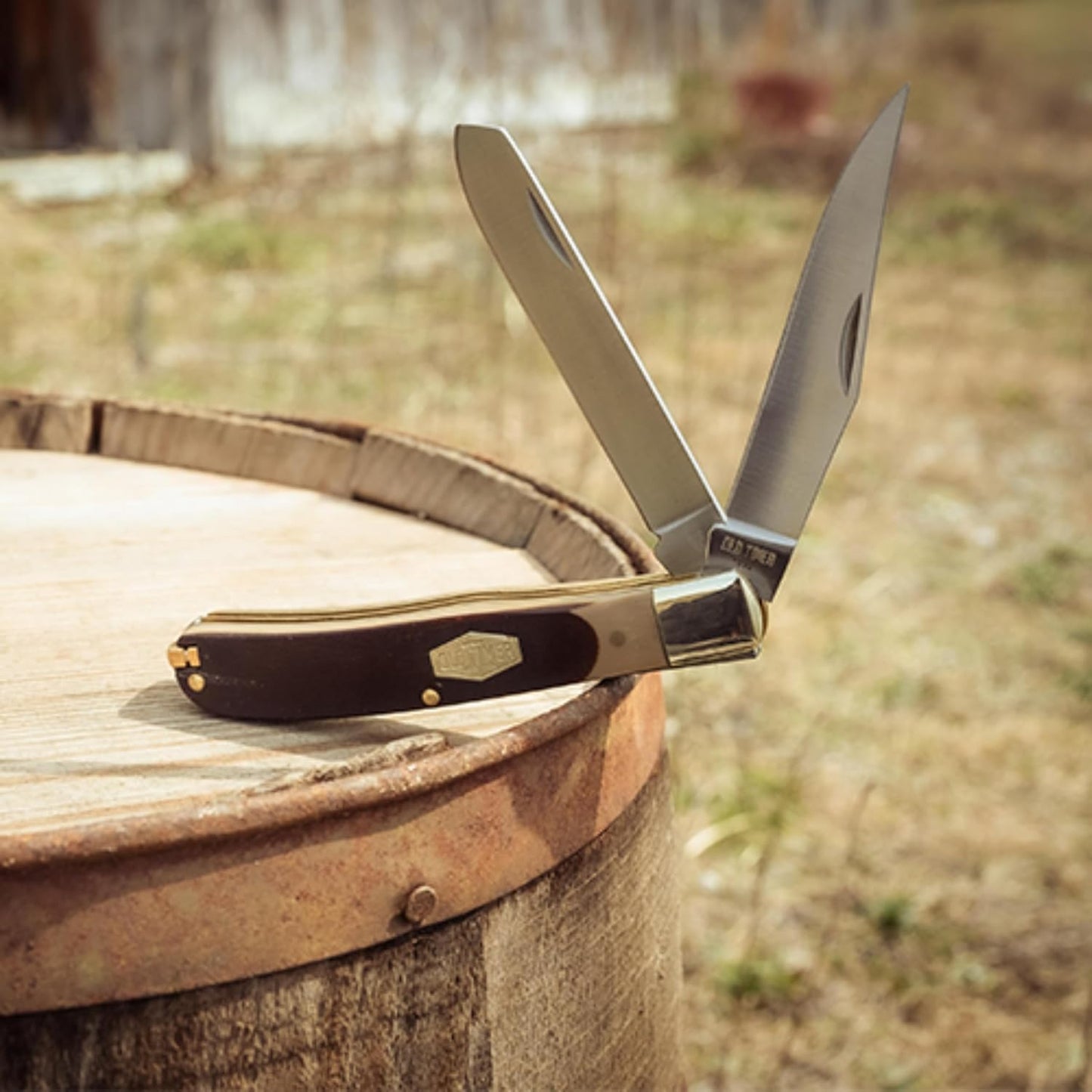 Old Timer 96OT Bearhead Trapper 7.4in Traditional Folding Pocket Knife with 2 High Carbon SS Blades, Sawcut Handle, Tweezers, and Convenient Size for EDC, Hunting, Camping, Whittling, and Outdoors