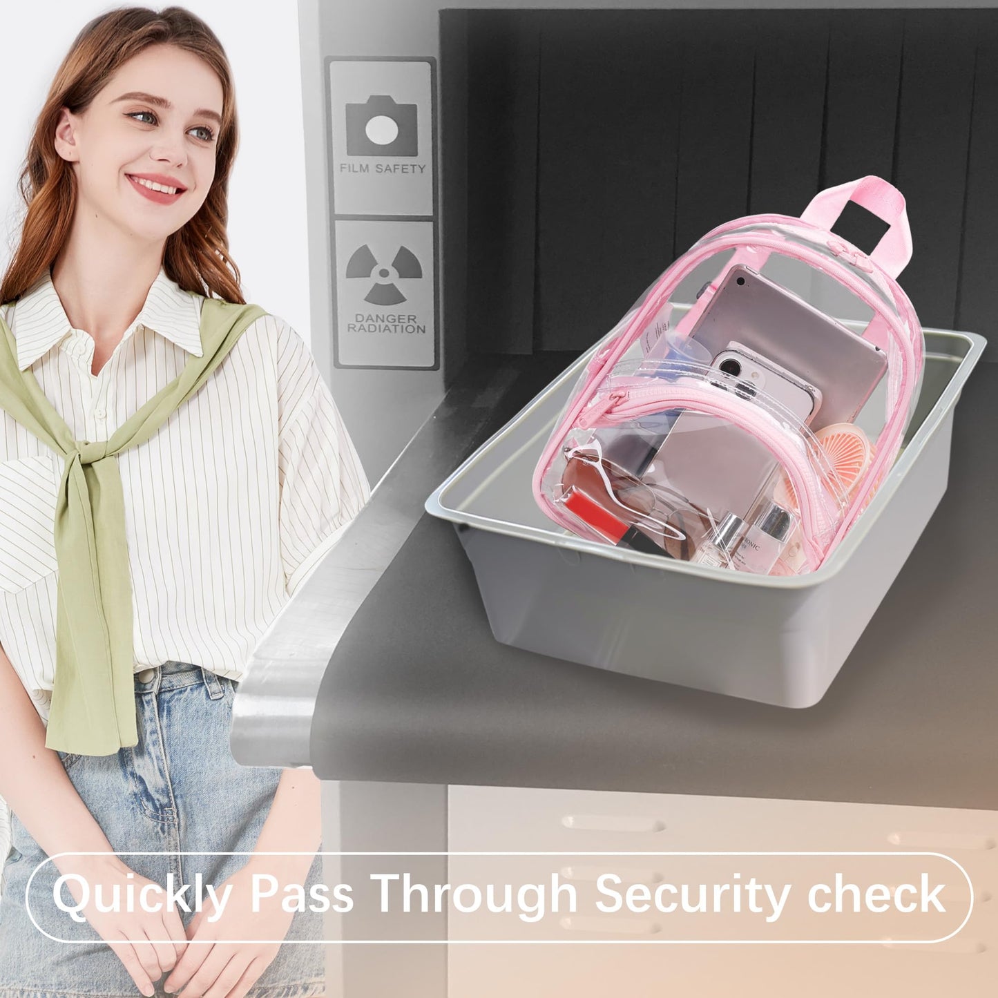 abshoo Clear Mini Backpack for Stadium Events Approved See Through Bag Transparent Backpacks for Girls Women (Pink)