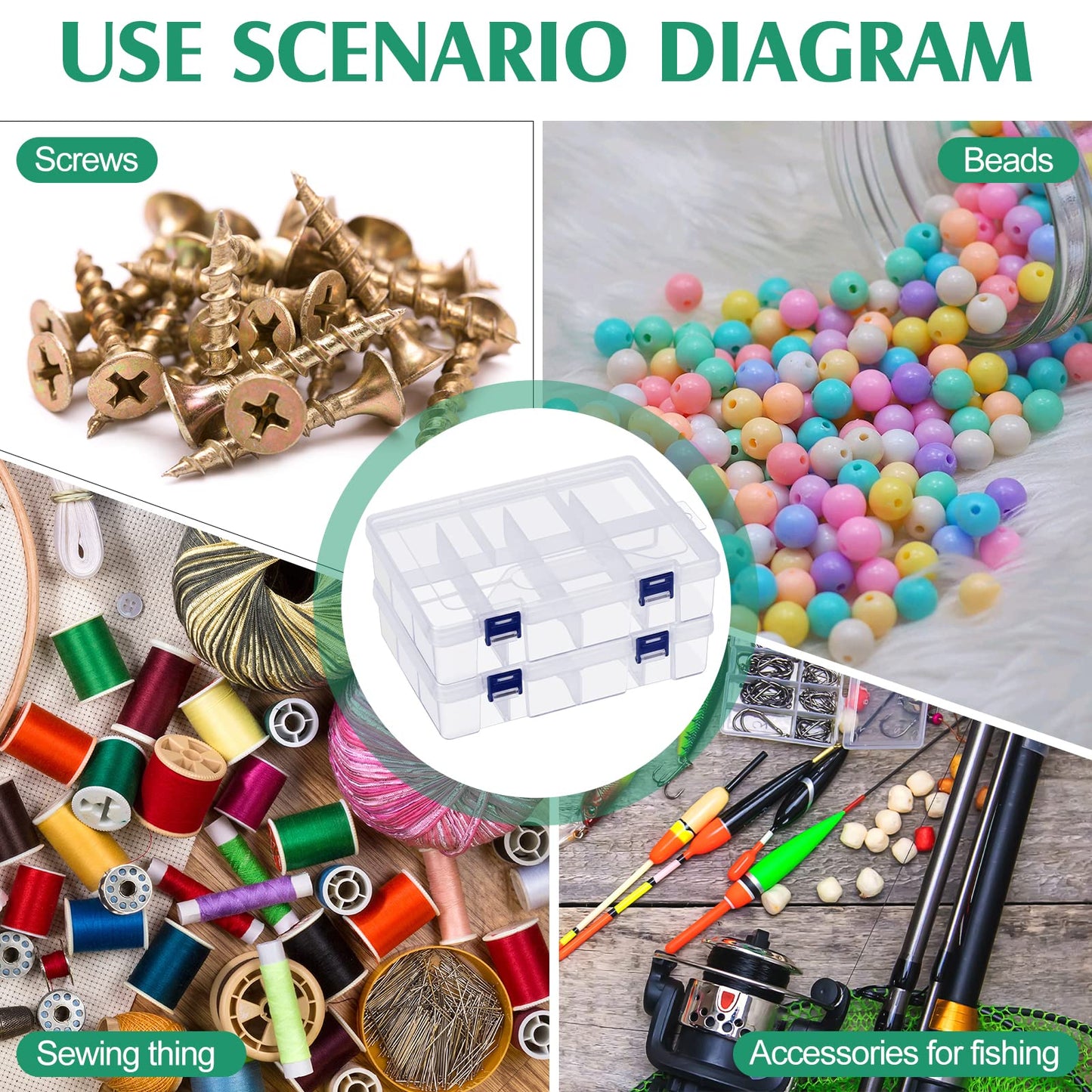 Honoson 6 Pack Fishing Tackle Box Organizer Storage Clear Fishing Box with Movable Tray Plastic Waterproof Compartment Organizer for Lure Container Craft Beads Jewelry