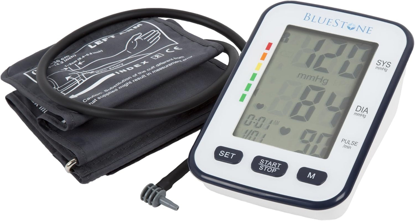 Blood Pressure Cuff - Electronic Digital Upper Arm Heart Monitor with LCD Screen - Personal Health Tracking Device for Hypertension by Bluestone