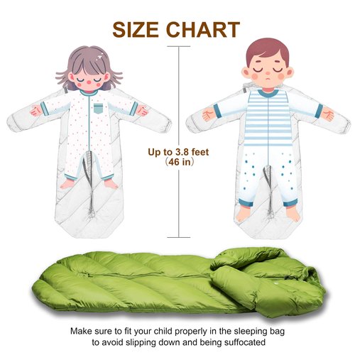 AZITREK T40 Toddler Sleeping Bags Boys Girls | Ages 2-4 | Puffy Kids Sleeping Bag Camping Outdoor |up to 46 in| Lightweight Compact Comfort for Indoor Sleepover | Machine Washable (Garnish Green)