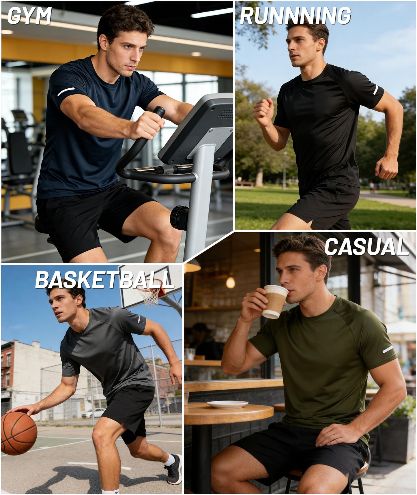 Little Beauty 3 Pack Mens Workout Shirts Fast Dry Athletic T-Shirts Moisture Wicking Running Gym Short Sleeve T Shirts Black Black Black L