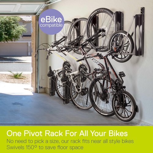 Pivot Bike Storage Rack Black by Delta Cycle - Bike Rack Garage Wall Mount Swivels to Save Space - No Heavy Lifting Required Vertical Bike Rack - Indoor Bike Storage Wall Hanger Holds Up to 100 lbs