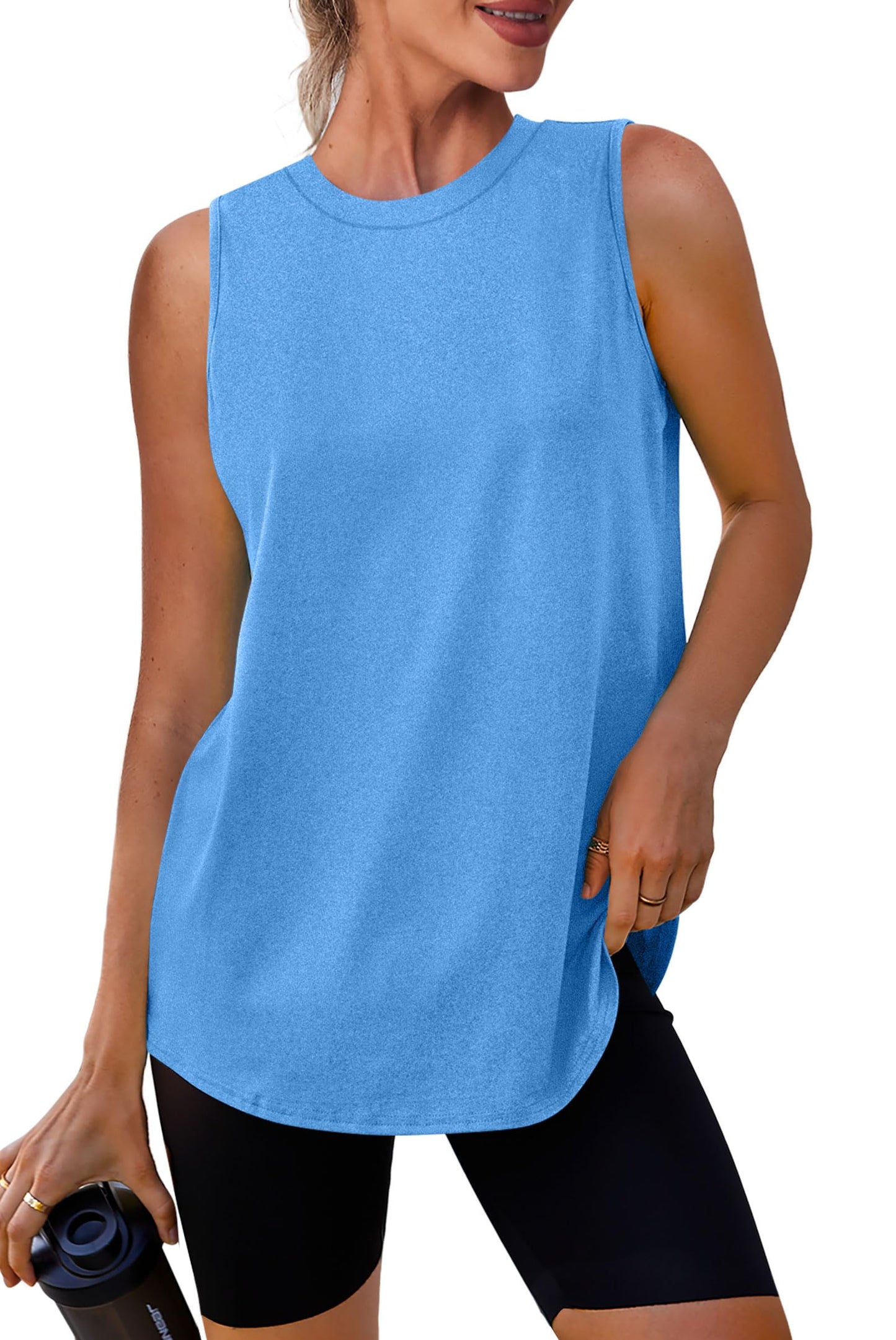 Women's Sleeveless Workout Shirts Yoga Tops Exercise Running Tank Tops Active Gym Tops Blue L