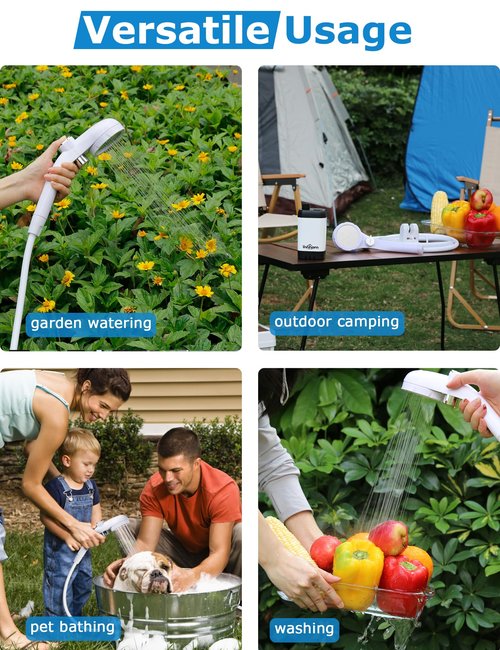 innhom Portable Camping Shower, 6000mAh Rechargeable Camp Shower Pump with LED Display, 2 Mode Electric Portable Shower for Camping, Hiking, Travelling, Washing