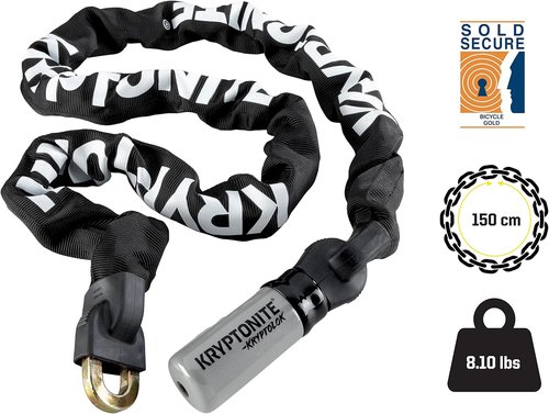 Kryptonite Kryptolok 915 Bike Chain Lock, 5 Feet Long Heavy Duty Anti-Theft Sold Secure Gold Bicycle Chain Lock with Keys for Bike, Motorcycle, Scooter, Bicycle, Door, Gate, Fence