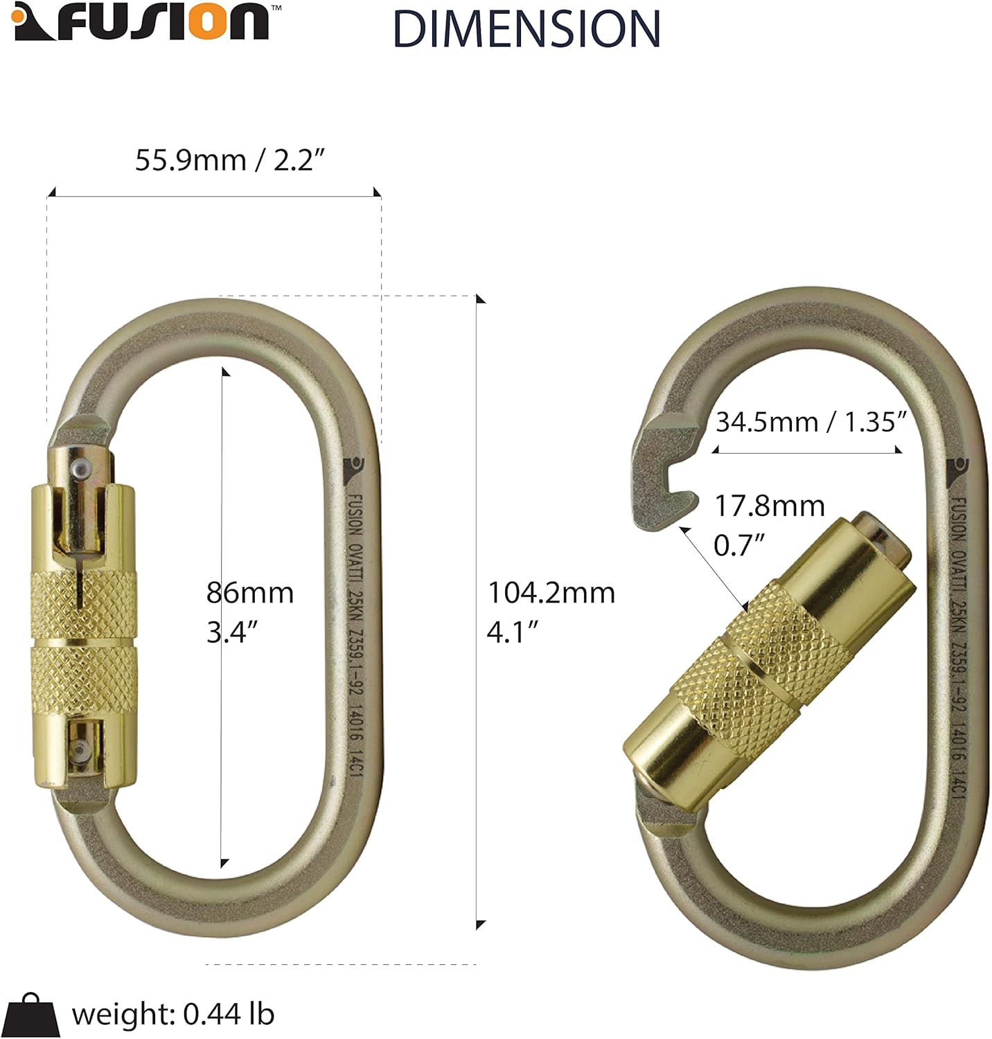 Fusion Climb Ovatti Military Tactical Edition Steel Auto Lock Oval Symmetrical Anchor Carabiner Gold, One Size (FP-9108-P-GLD)