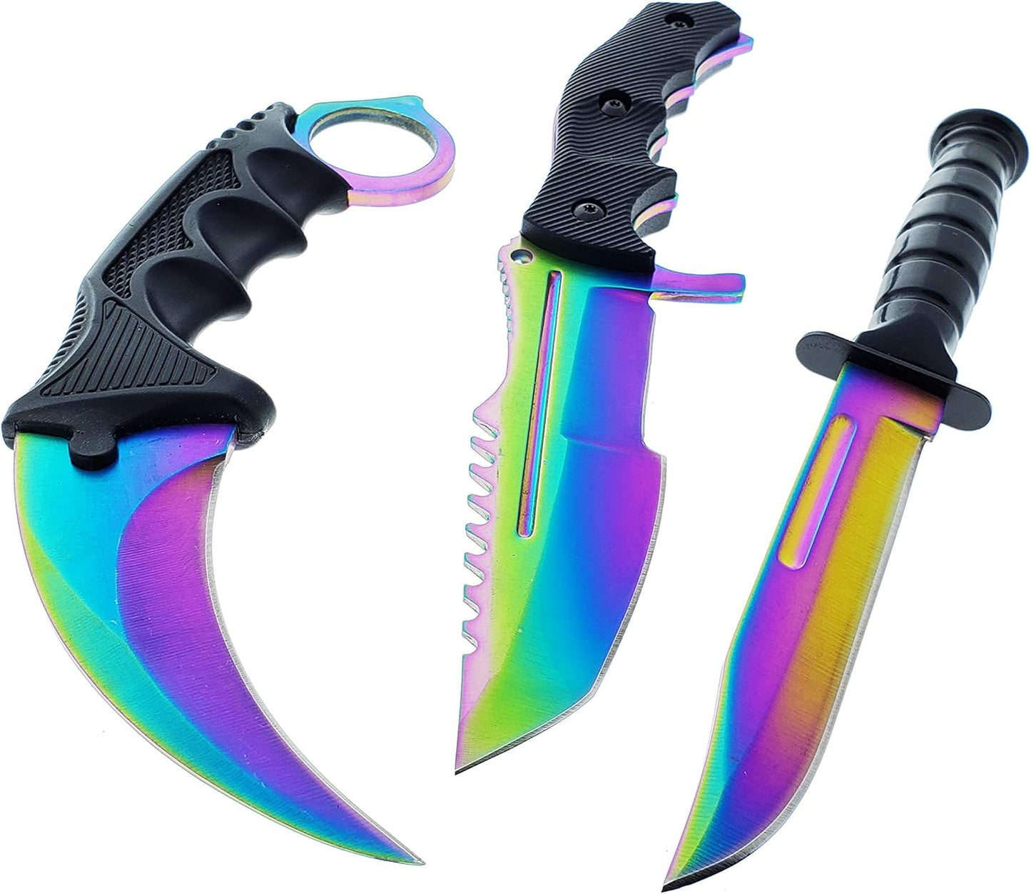 Falcon Knives CSGO Tactical Fixed Blade Set. 3 PCS Tactical Daggers. 2 Different Combo. for Collection, Gift, and Outdoors Camping Cut Ropes, Branches